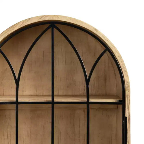 & Armoire murale arquée 16"x5"x24" naturelle : Style vintage, porte en métal, 3 étagères