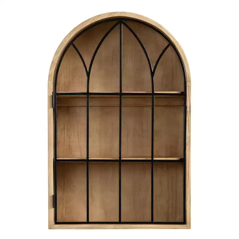 & Armoire murale arquée 16"x5"x24" naturelle : Style vintage, porte en métal, 3 étagères