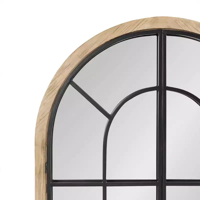 & 26"x42" Miroir à cadre de fenêtre cintré en bois/métal naturel : Design de ferme transitionnel