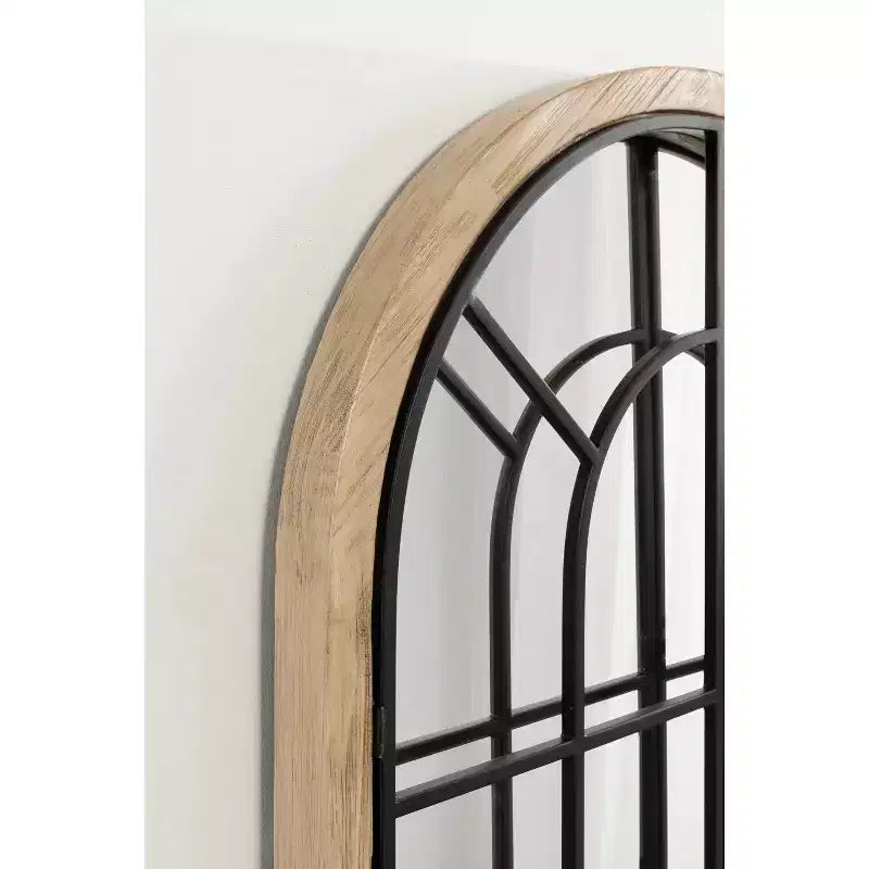 & 26"x42" Miroir à cadre de fenêtre cintré en bois/métal naturel : Design de ferme transitionnel