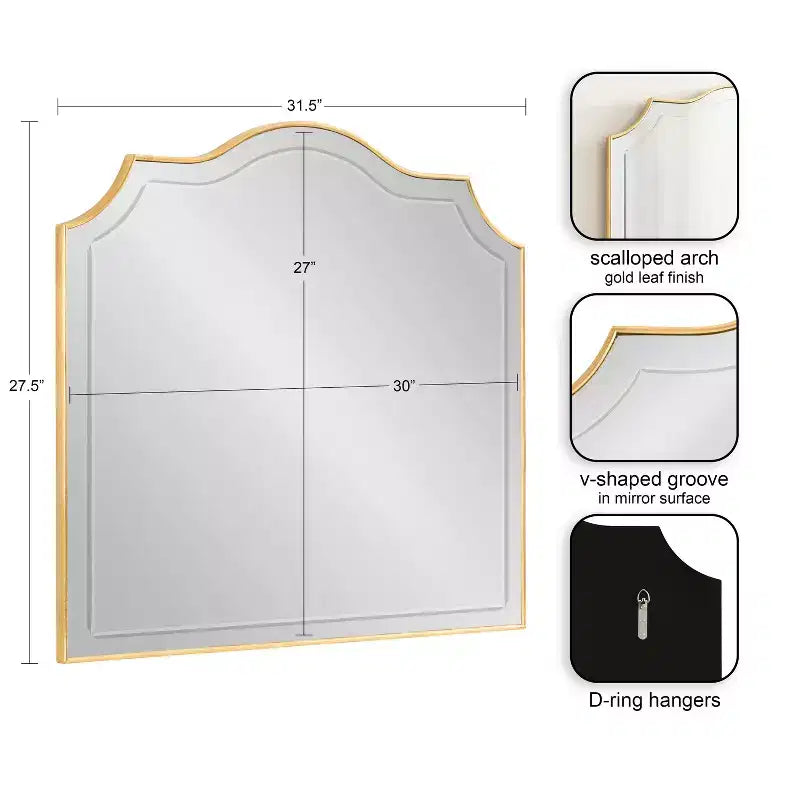 Miroir mural arqué 32"x28" doré