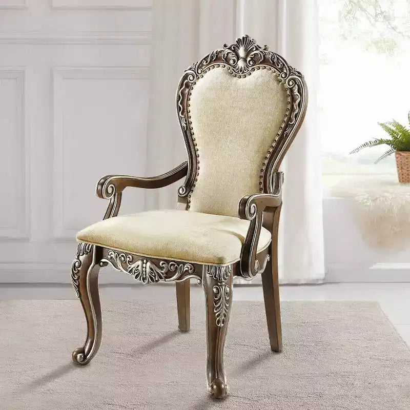 24" Latisha Dining Chair Antique Brown - Acme Furniture: Gray Chenille, Silver Detailing, Nailhead Trim