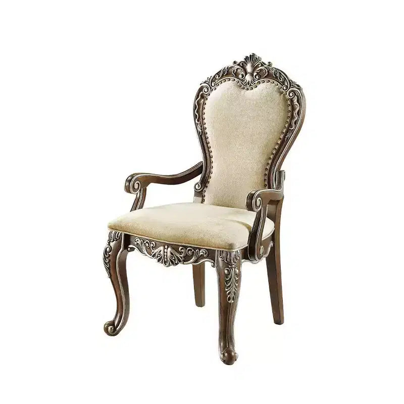 Chaise de salle à manger 24" Marron antique - : Chenille grise, détails argentés, garniture cloutée