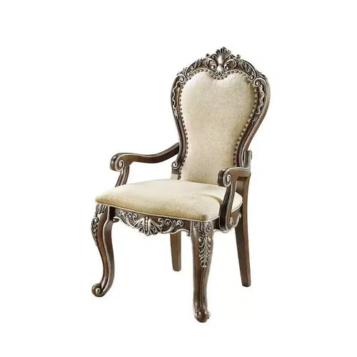 Chaise de salle à manger 24" Marron antique - : Chenille grise, détails argentés, garniture cloutée