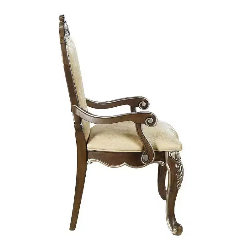 Chaise de salle à manger 24" Marron antique - : Chenille grise, détails argentés, garniture cloutée