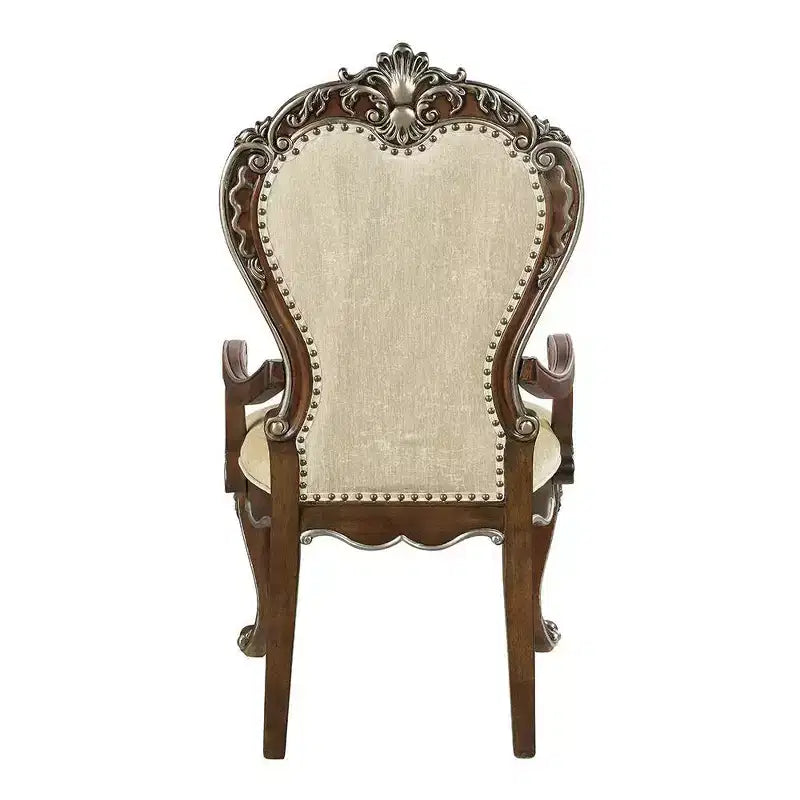 Chaise de salle à manger 24" Marron antique - : Chenille grise, détails argentés, garniture cloutée