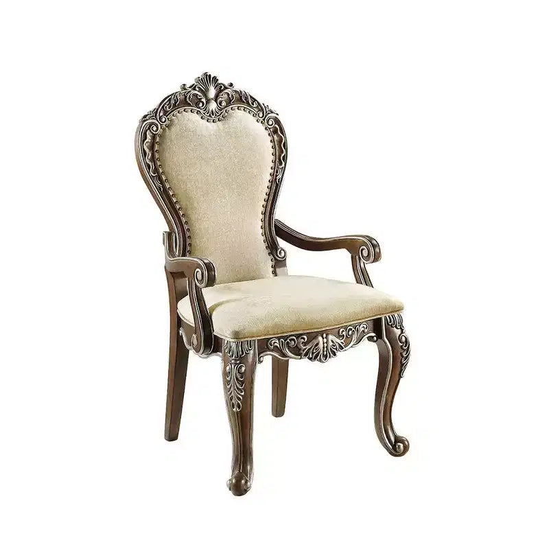 Chaise de salle à manger 24" Marron antique - : Chenille grise, détails argentés, garniture cloutée