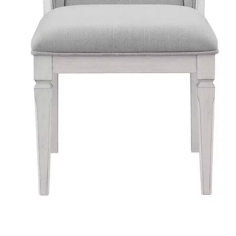 22.25"  Chaise de salle à manger en lin gris clair et finition blanc vieilli