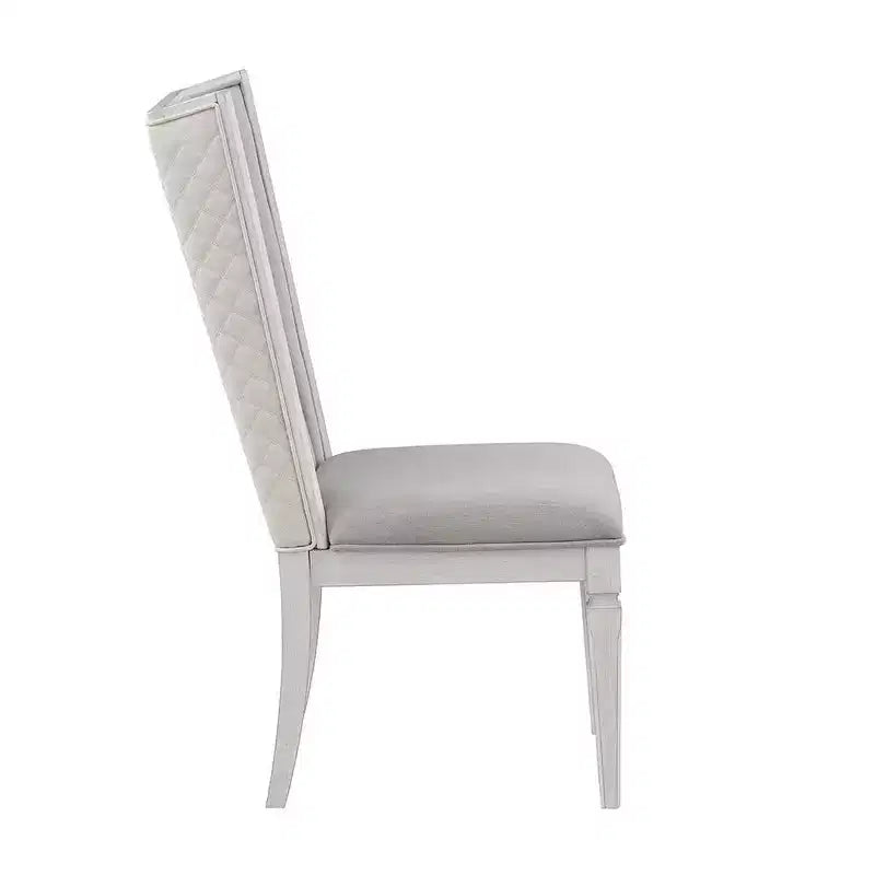 22.25"  Chaise de salle à manger en lin gris clair et finition blanc vieilli