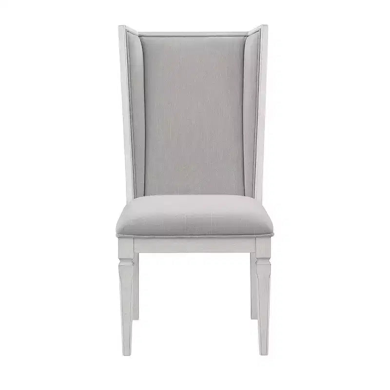 22.25"  Chaise de salle à manger en lin gris clair et finition blanc vieilli