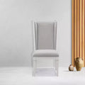 22.25"  Chaise de salle à manger en lin gris clair et finition blanc vieilli