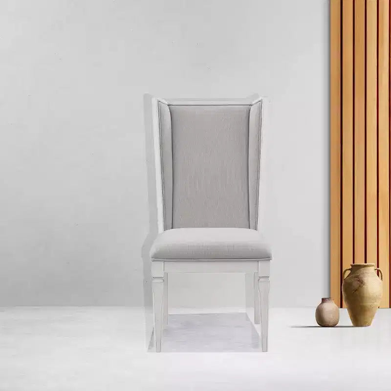 22.25"  Chaise de salle à manger en lin gris clair et finition blanc vieilli