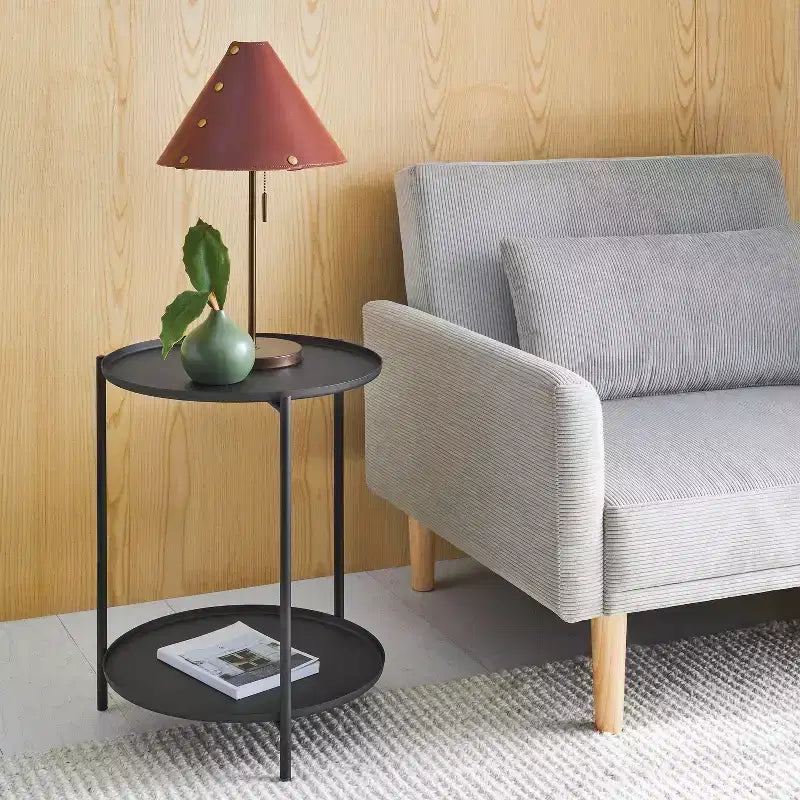 Petite table d'appoint métallique avec étagère Noir - ™