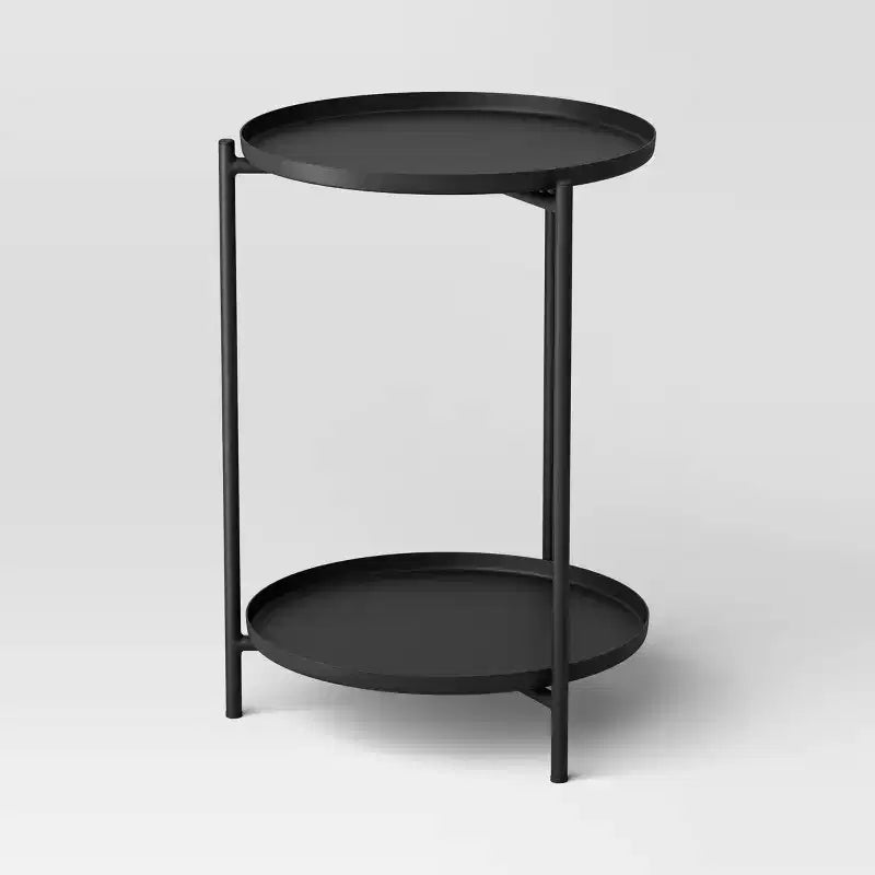 Petite table d'appoint métallique avec étagère Noir - ™