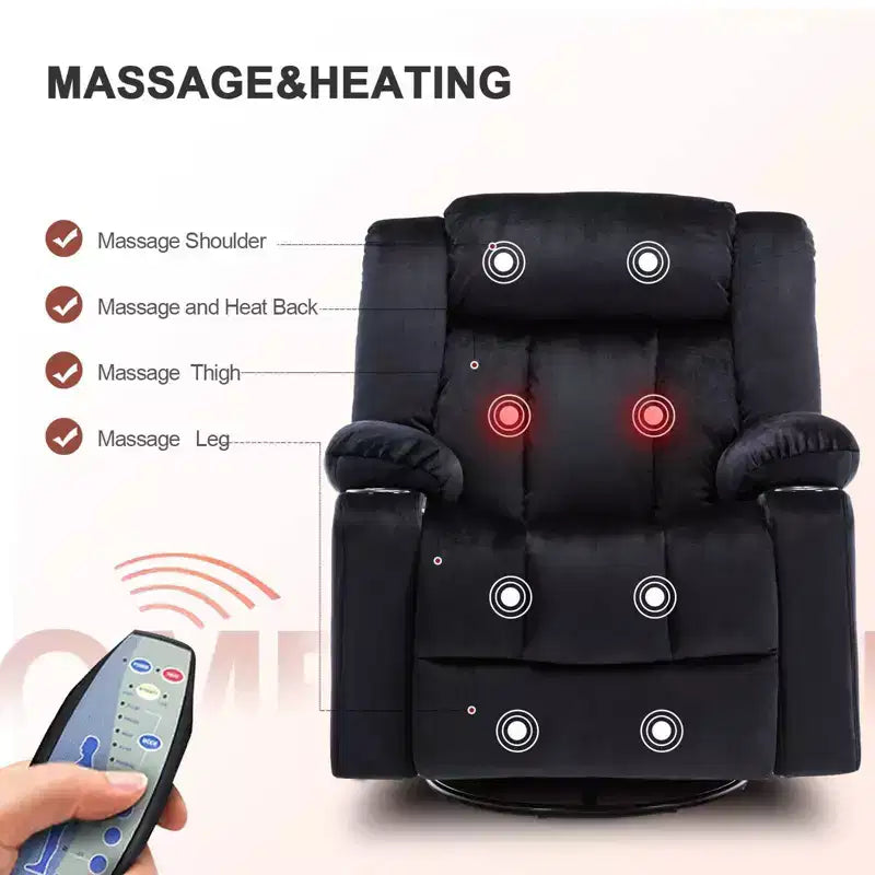 Fauteuil inclinable massant électrique Chauffant et basculant pivotant à 360° Noir