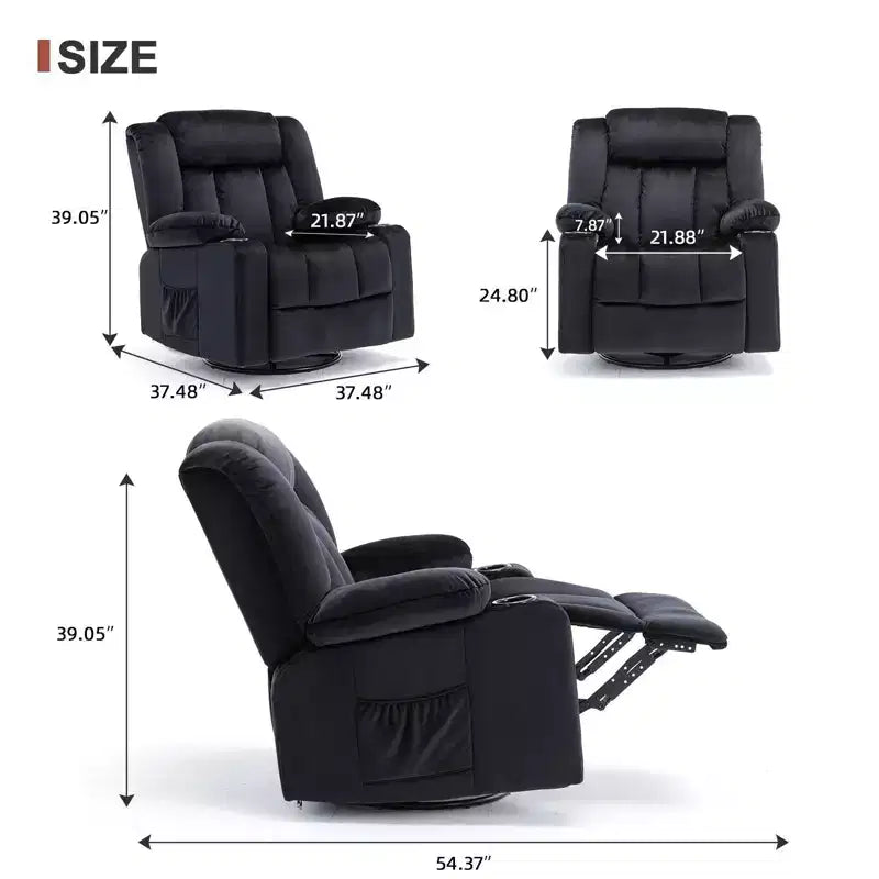 Fauteuil inclinable massant électrique Chauffant et basculant pivotant à 360° Noir