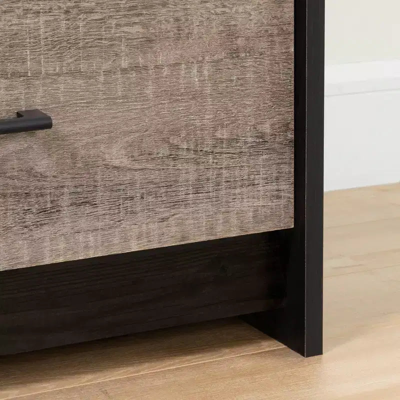 Commode double à 6 tiroirs noir frotté/chêne vieilli : Armoire de rangement contemporaine avec glissières métalliques