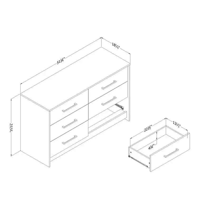 Commode double à 6 tiroirs noir frotté/chêne vieilli : Armoire de rangement contemporaine avec glissières métalliques