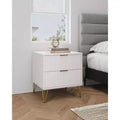Table de chevet blanche à 2 tiroirs : Table de chevet moderne en MDF avec glissières métalliques, rangement