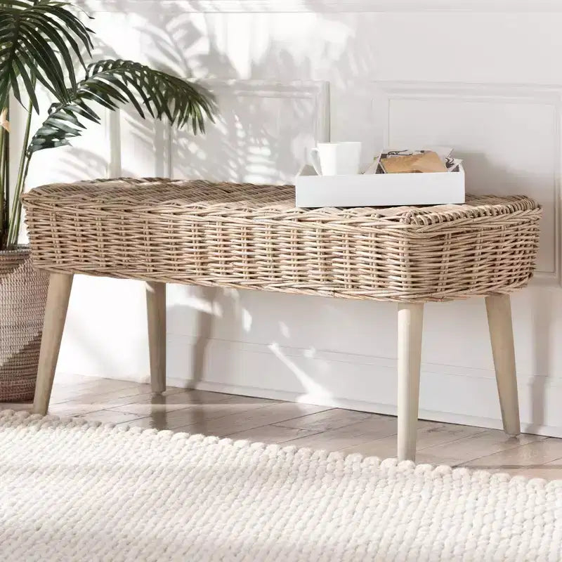 & Banc d'appoint gris en kubu naturel et bois d'acacia