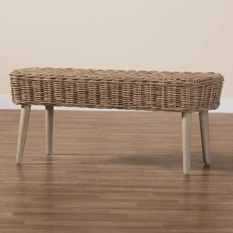 & Banc d'appoint gris en kubu naturel et bois d'acacia