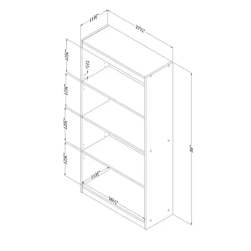 Bibliothèque décorative 4 tablettes 56 po cerise: tablettes verticales en panneaux de particules, capacité de 25 lb, hauteur de 56 po