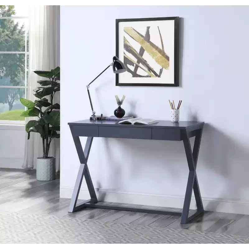 Table console 42" finition noire -: Bois de peuplier anthracite, tiroir de rangement