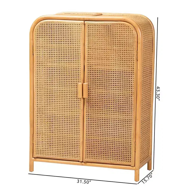 Armoire de rangement 2 portes en rotin Miel clair : Cadre en contreplaqué, Étagères fixes, Aucun assemblage requis