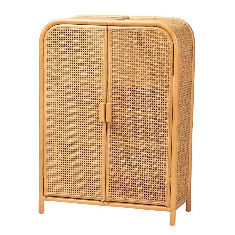 Armoire de rangement 2 portes en rotin Miel clair : Cadre en contreplaqué, Étagères fixes, Aucun assemblage requis