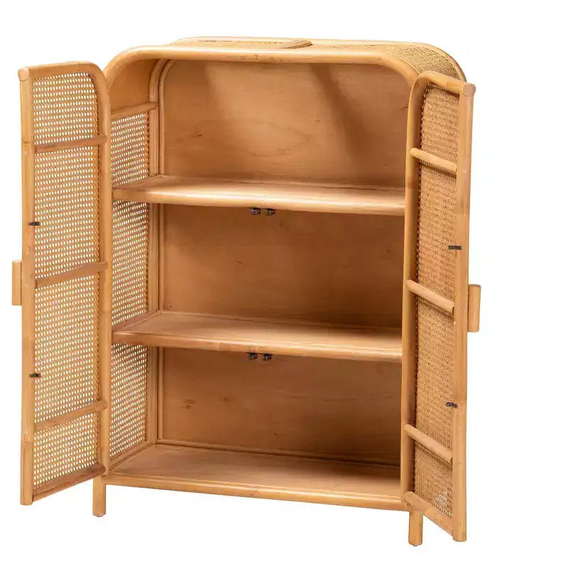 Armoire de rangement 2 portes en rotin Miel clair : Cadre en contreplaqué, Étagères fixes, Aucun assemblage requis