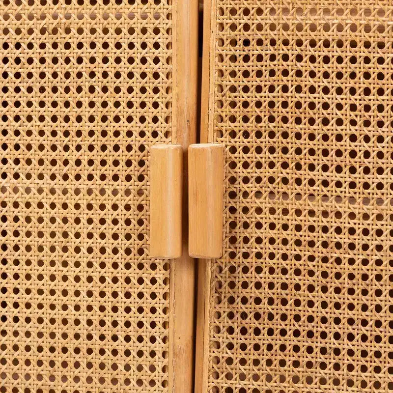 Armoire de rangement 2 portes en rotin Miel clair : Cadre en contreplaqué, Étagères fixes, Aucun assemblage requis