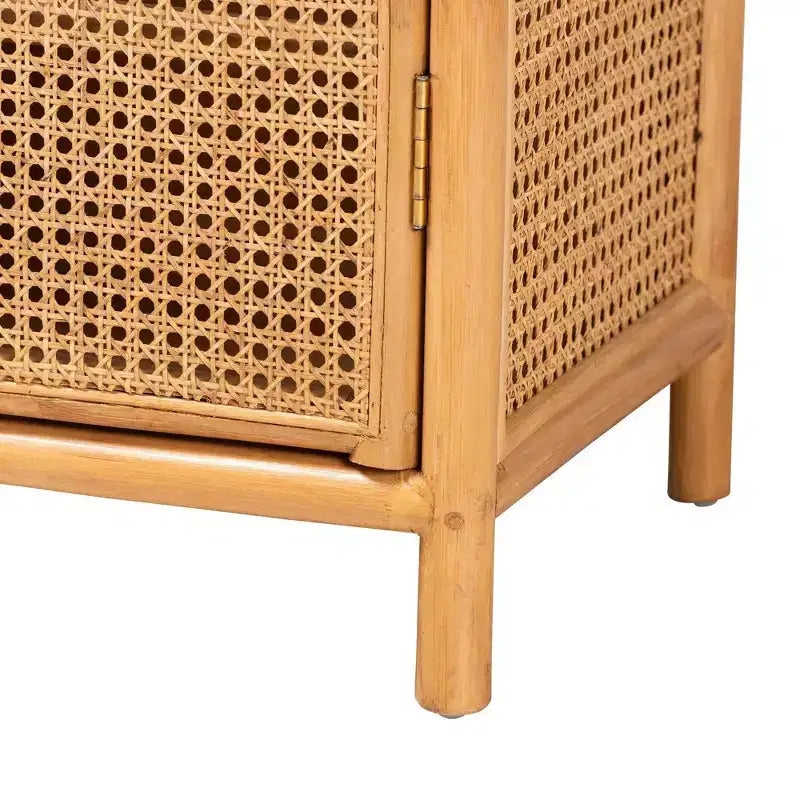 Armoire de rangement 2 portes en rotin Miel clair : Cadre en contreplaqué, Étagères fixes, Aucun assemblage requis