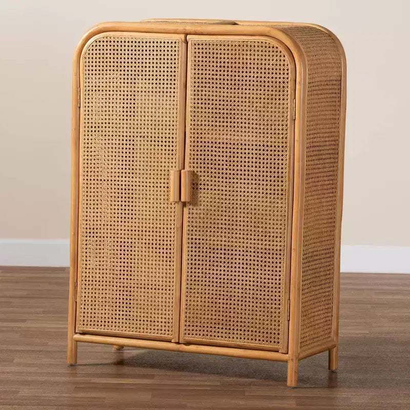 Armoire de rangement 2 portes en rotin Miel clair : Cadre en contreplaqué, Étagères fixes, Aucun assemblage requis