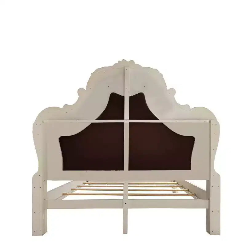 Lit Queen 231 cm Dresden en similicuir et finition blanc cassé