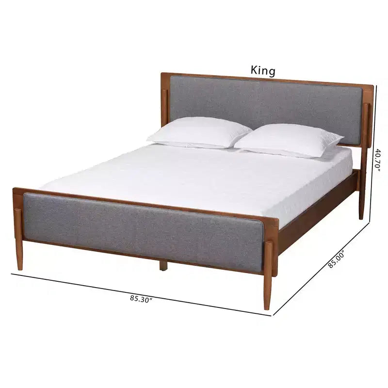Lit plateforme en tissu et bois : design Mid-Century, rembourrage en mousse, pas besoin de sommier tapissier