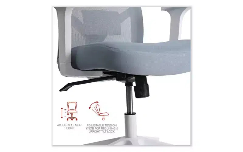 Chaise de travail en tissu à dossier en maille, supporte jusqu'à 125 kg, hauteur d'assise de 43,9 à 53,6 cm, assise/dossier bleu écume de mer