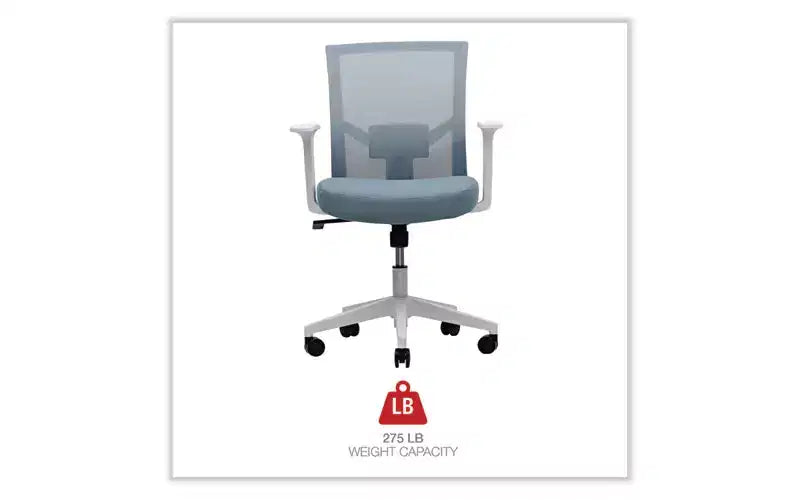 Chaise de travail en tissu à dossier en maille, supporte jusqu'à 125 kg, hauteur d'assise de 43,9 à 53,6 cm, assise/dossier bleu écume de mer