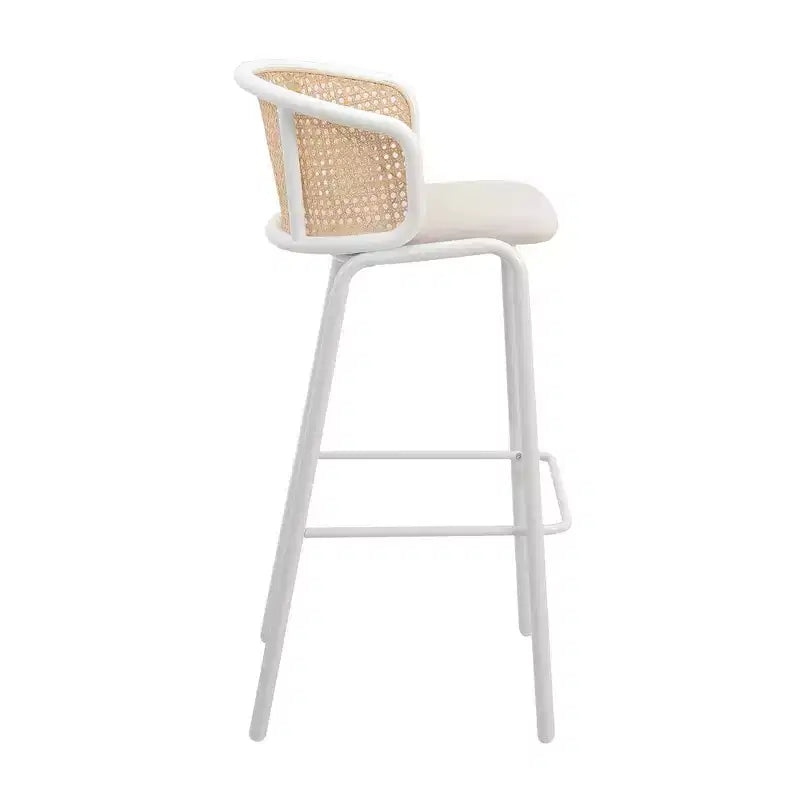 Tabouret de bar en osier avec assise en tissu et cadre en acier blanc, pour cuisine intérieure, bar à domicile, comptoir, îlot, siège de salle à manger moderne