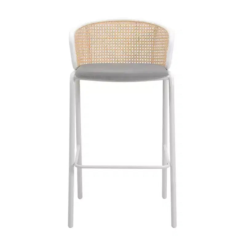 Tabouret de bar en osier avec assise en tissu et cadre en acier blanc, pour cuisine intérieure, bar à domicile, comptoir, îlot, siège de salle à manger moderne