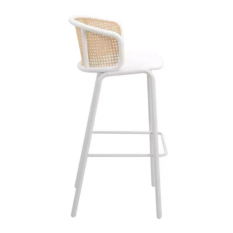 Tabouret de bar en osier avec assise en tissu et cadre en acier blanc, pour cuisine intérieure, bar à domicile, comptoir, îlot, siège de salle à manger moderne
