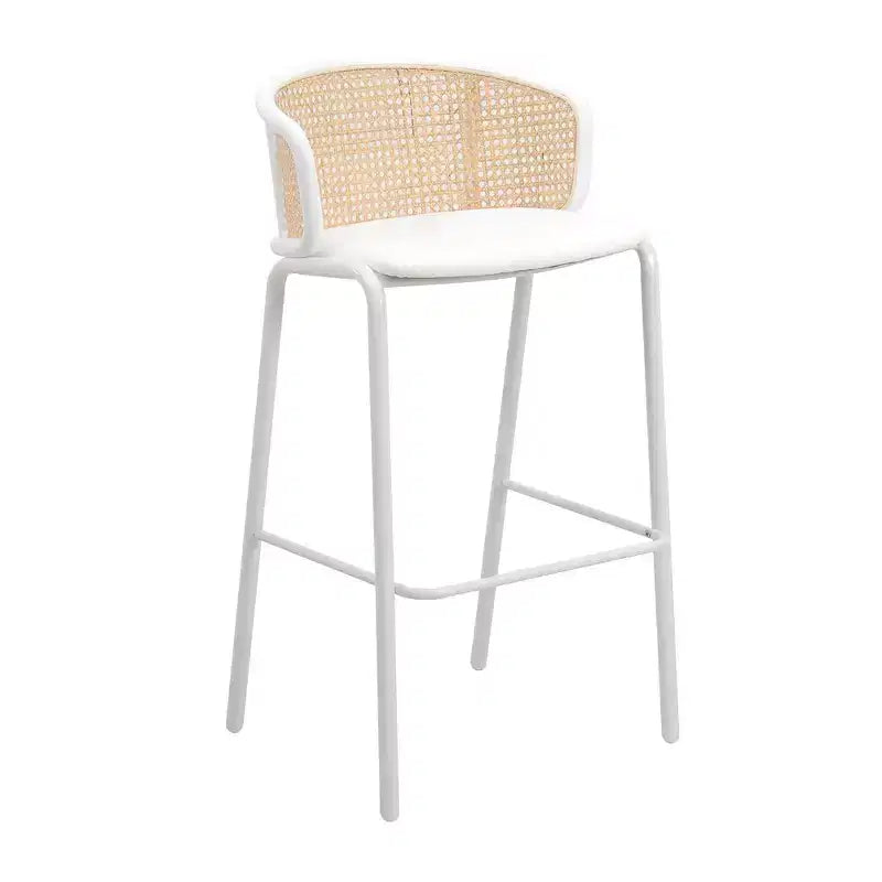 Tabouret de bar en osier avec assise en tissu et cadre en acier blanc, pour cuisine intérieure, bar à domicile, comptoir, îlot, siège de salle à manger moderne