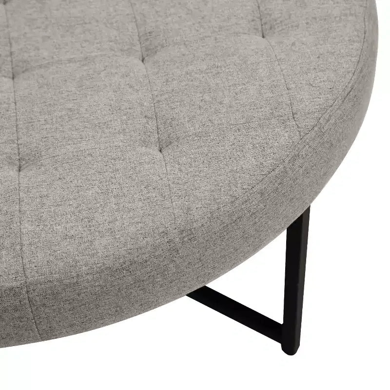 Pouffe ottoman capitonné en coton et lin rond de 34 po avec cadre en métal