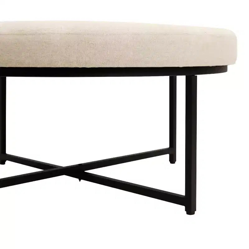 Pouffe ottoman capitonné en coton et lin rond de 34 po avec cadre en métal