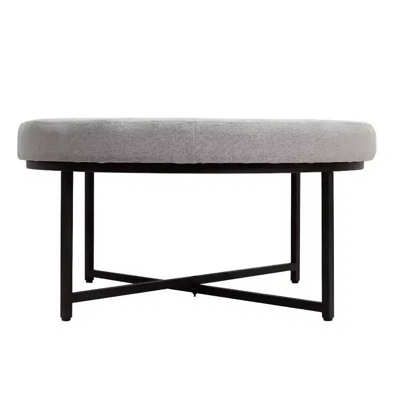 Pouffe ottoman capitonné en coton et lin rond de 34 po avec cadre en métal