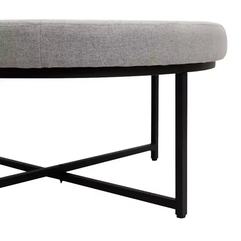Pouffe ottoman capitonné en coton et lin rond de 34 po avec cadre en métal