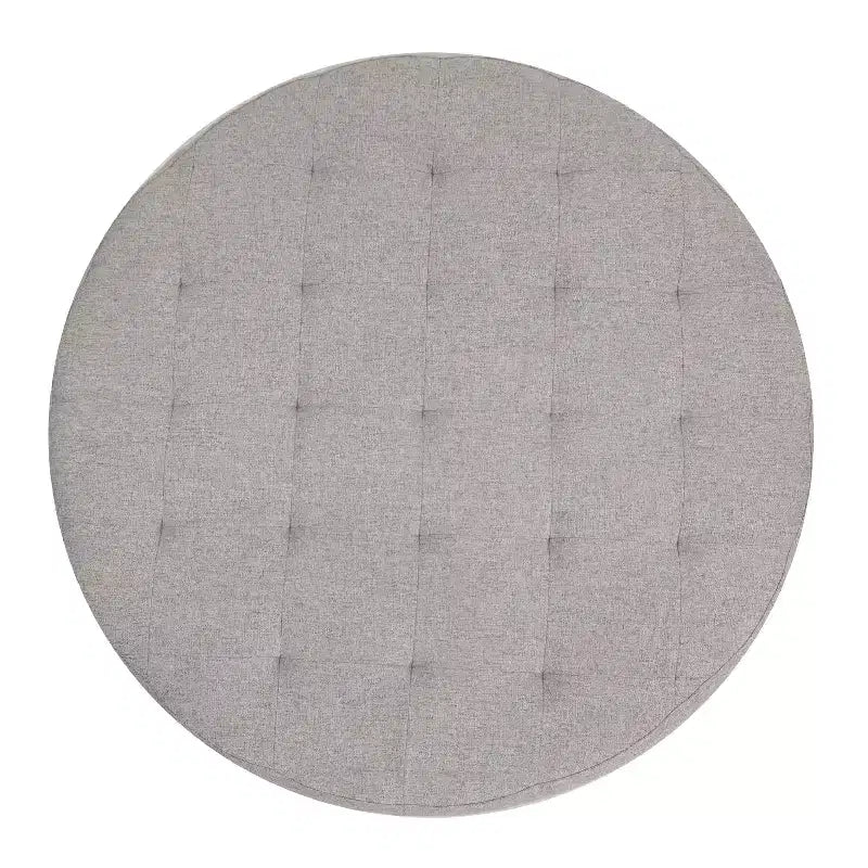 Pouffe ottoman capitonné en coton et lin rond de 34 po avec cadre en métal
